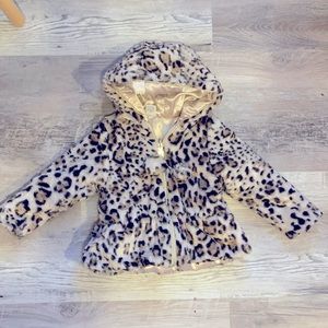 Girls leopard print furry jacket with hood